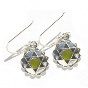 Heart Chakra Earrings,  Sterling Silver with Green Enamel